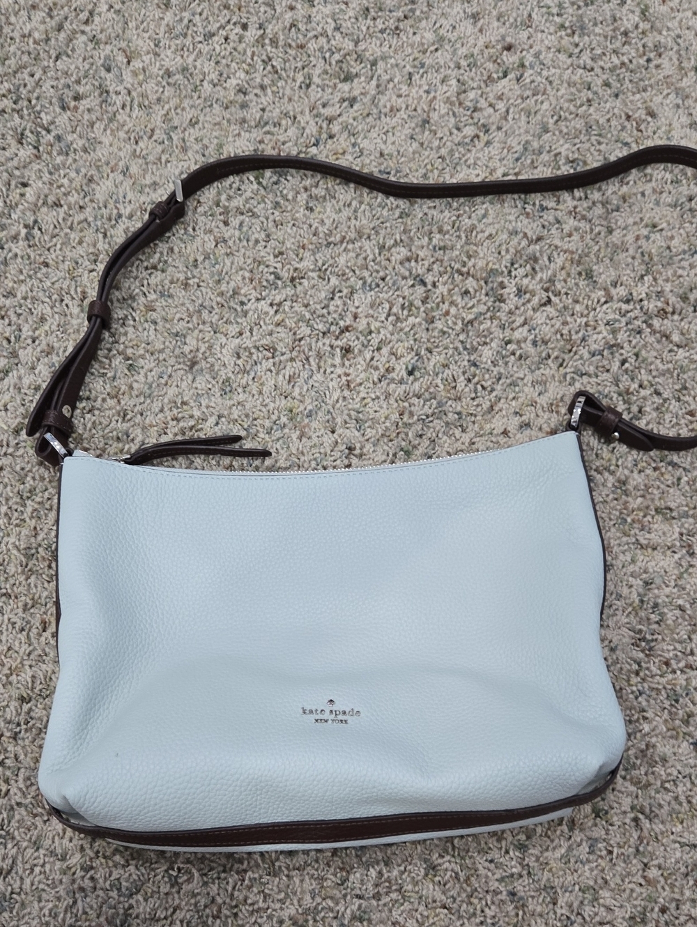 kate spade Light Blue Pebbled Leather Crossbody with Dark Brown Trim